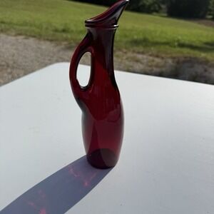 Vintage Ruby Red Glass Small Pitcher Oil Cruet Bottle 8"